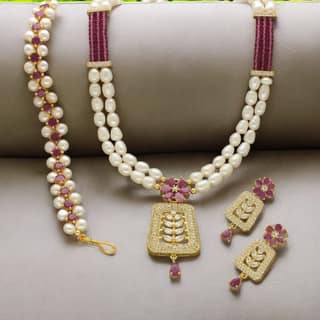 Inarah Pearl Necklace Set With Bracelet