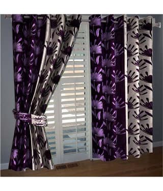 Phyto Home Floral Semi-Transparent Eyelet Door Curtain 7 ft Pack of 4 -Purple
