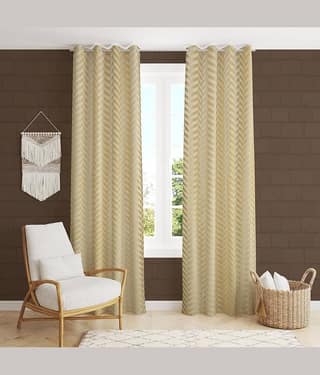 Kraftiq Homes Geometric Room Darkening Eyelet Curtain 9 ft ( Pack of 2 ) - Cream