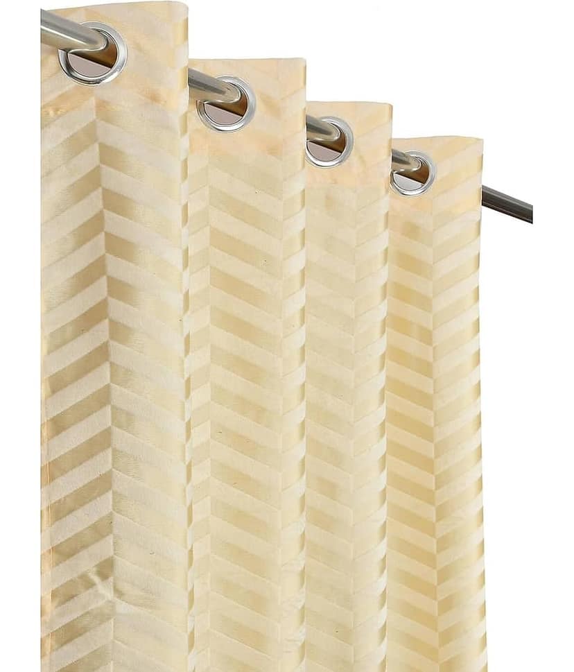 Kraftiq Homes Geometric Room Darkening Eyelet Curtain 9 ft ( Pack of 2 ) - Cream view 2