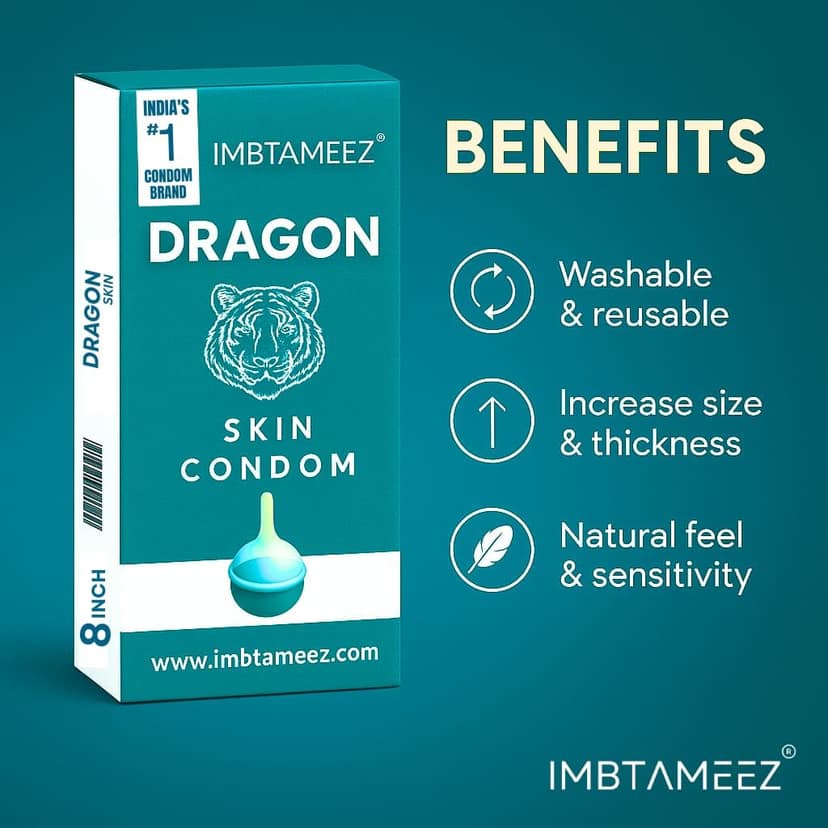 Imbtameez Dragon Silicone Condom Royal Edition | 9 Inch Reusable Dragon Skin Condom | Latex-Free, Washable Sleeve for Men view 2