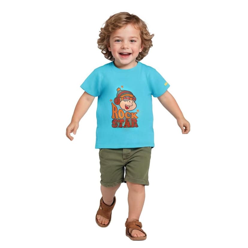 Boys T shirt Cotton Scuba Blue Rock Star