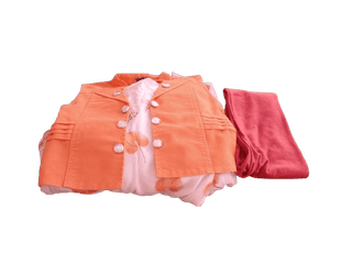 Girls Orange Floral Print Long Sleeves and Coat Button Down Vest With Leggings Set