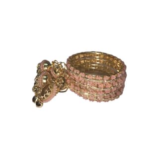 "Exquisite Indian Traditional Gold Plated Pink Glass Beads Bangles Set for Women and Girls"