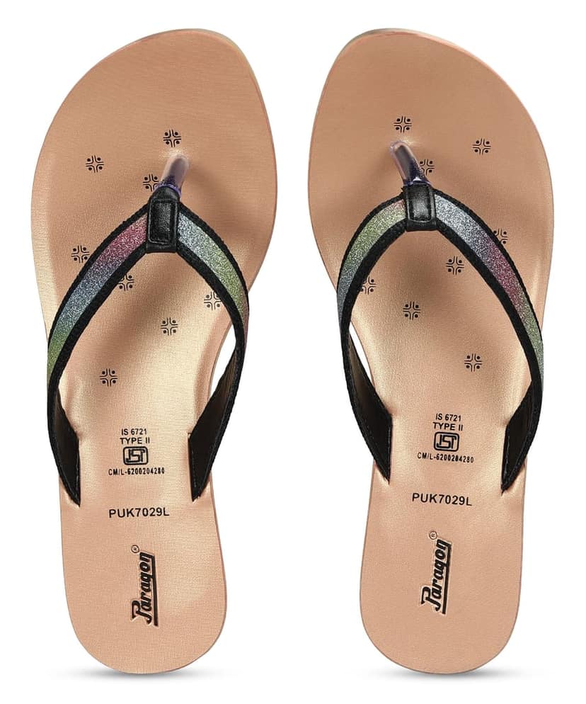 Paragon Women's Slip On Flat Black Sandals | Durable Dailywear Sandals view 2