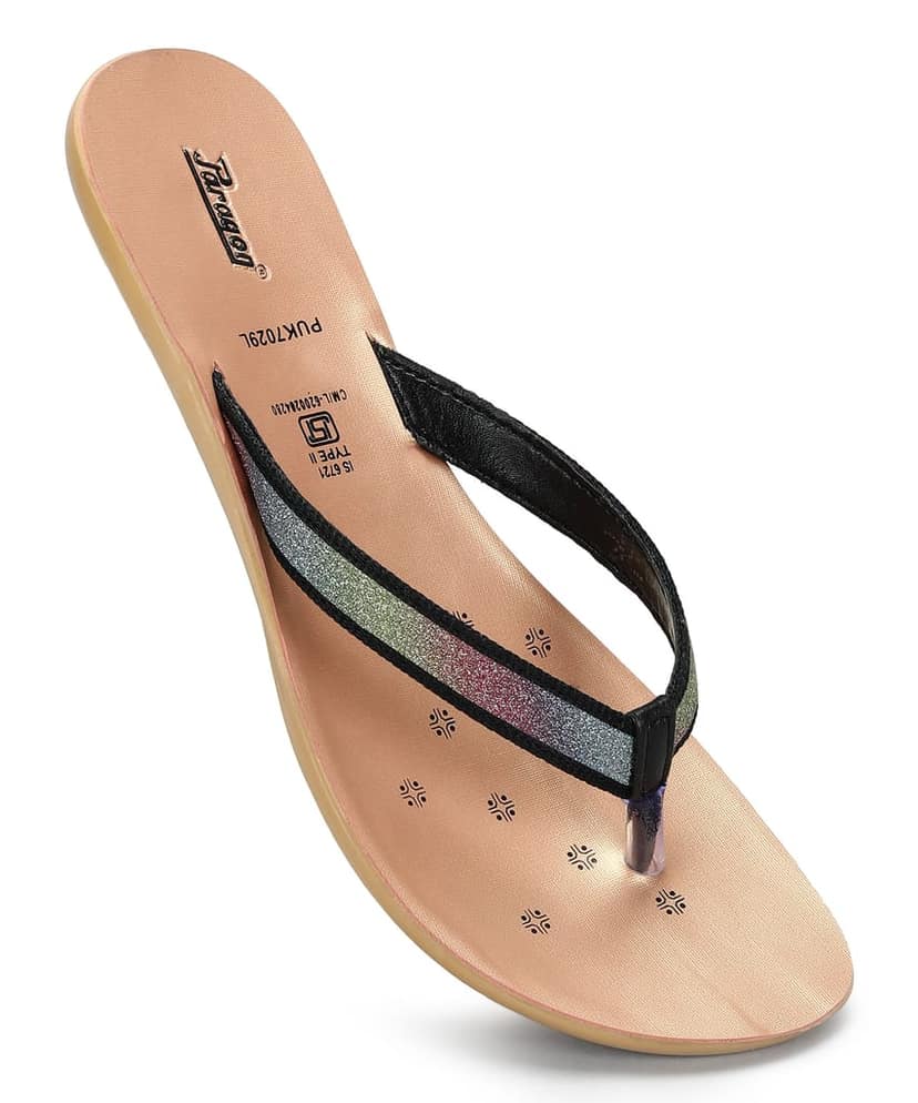 Paragon Women's Slip On Flat Black Sandals | Durable Dailywear Sandals view 6