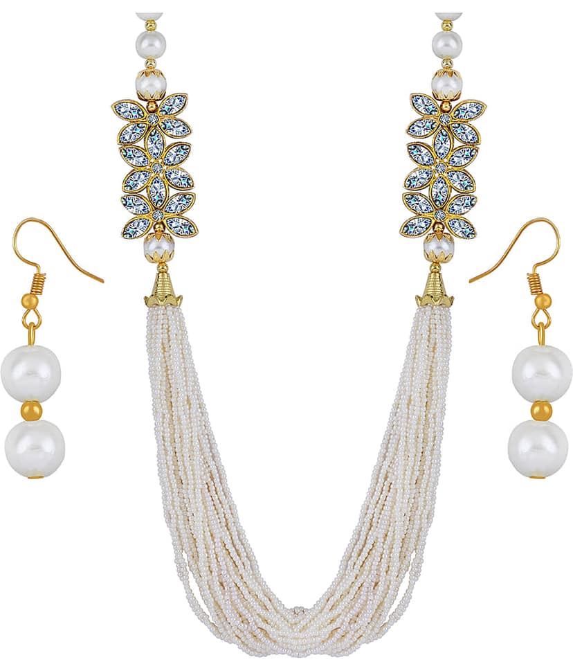 ShreejiHuf Alloy White Traditional Necklaces Set Long Haram view 2