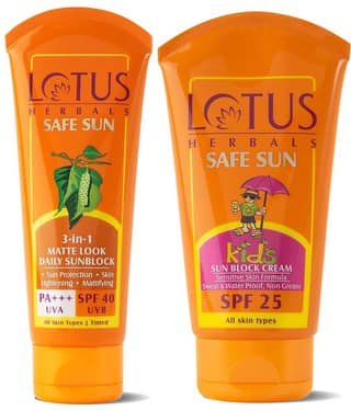 Lotus Herbals Safe Sun SPF 40 100g & Safe Sun Kids SPF 25 100g (Pack of 2)