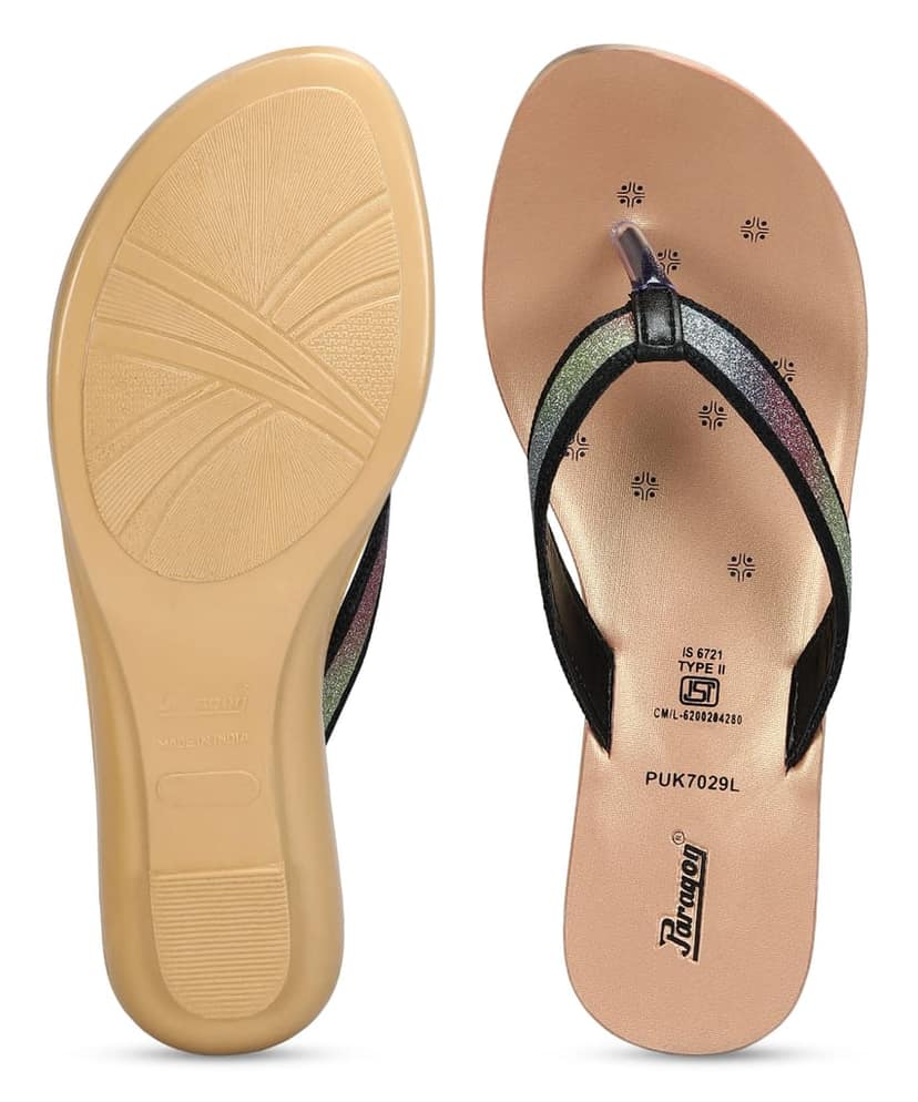 Paragon Women's Slip On Flat Black Sandals | Durable Dailywear Sandals view 5