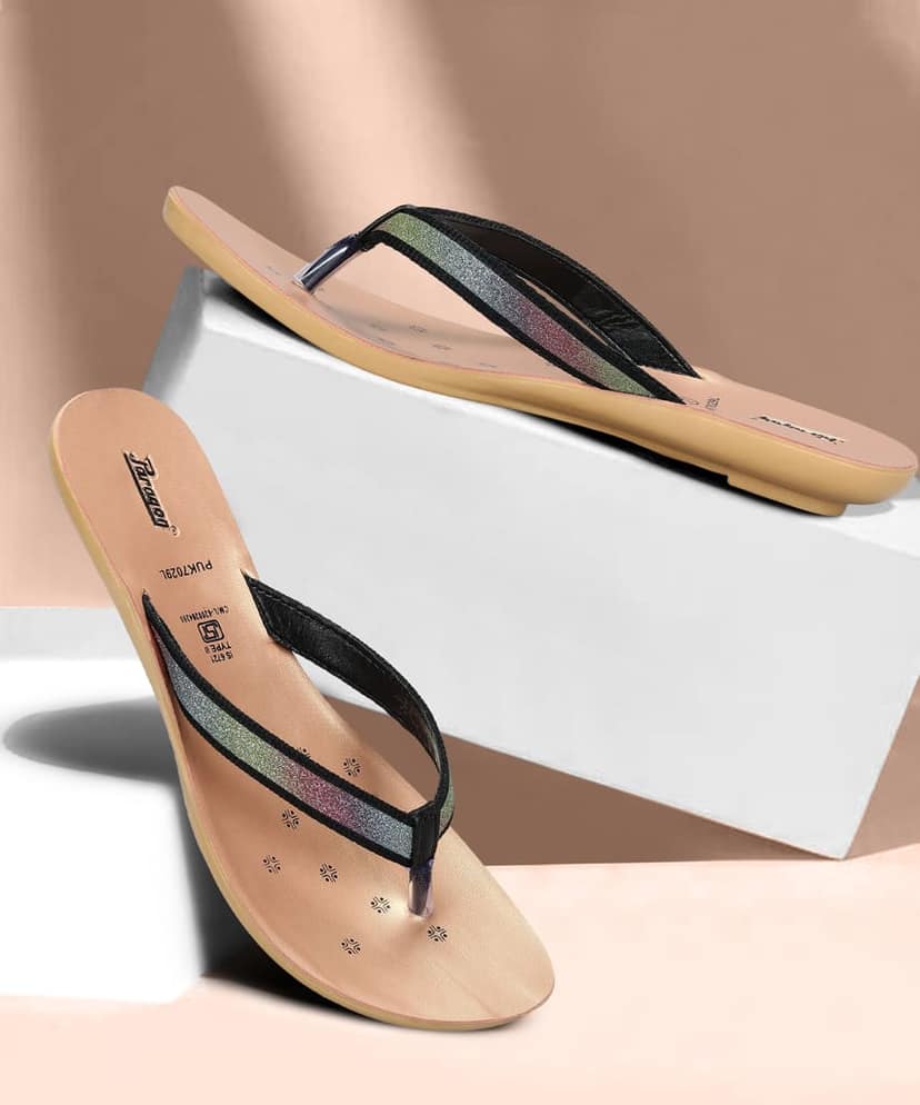 Paragon Women's Slip On Flat Black Sandals | Durable Dailywear Sandals view 7