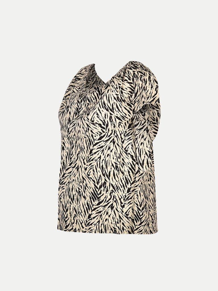 Women Beige Zebra Pattern Cap Sleeve Tops view 2