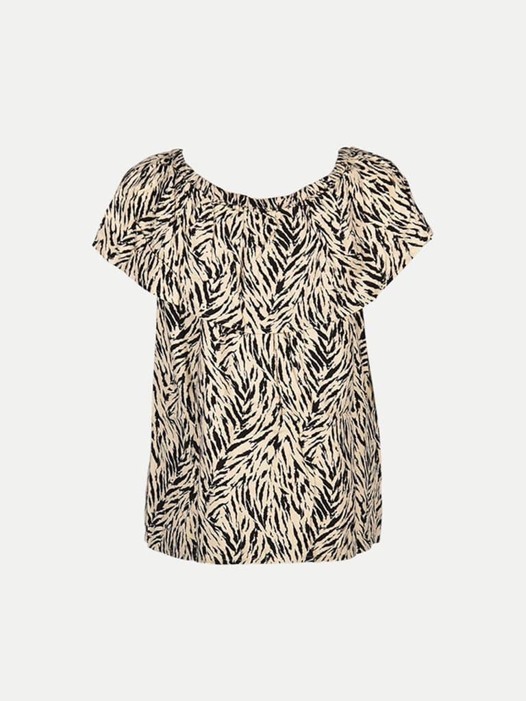 Women Beige Zebra Pattern Cap Sleeve Tops view 4