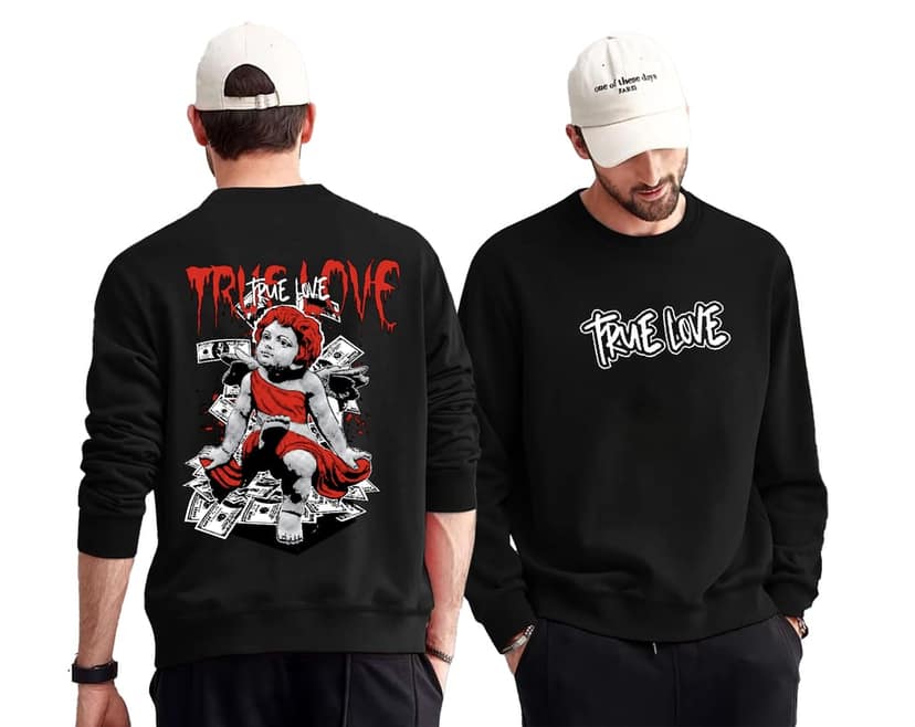 SCOTT FINCHER Men's Black "True Love" Graphic Sweatshirt : AA(RSSWT)BLACK_215 view 3