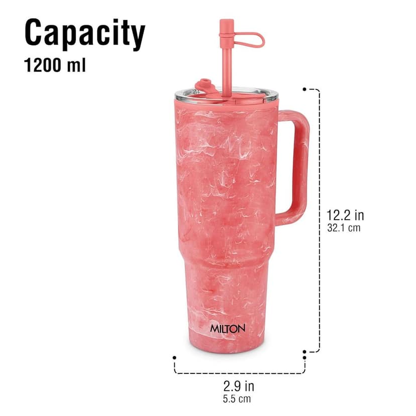 MILTON Puris 1200 Plastic Water Tumbler | 2-in1 Lid Sip or Gulp | Crystal Clear BPA Free-Food Grade | Sturdy Handle | Large Travel Mug for Gym, Office & Outdoor Use, 1200 ml view 4