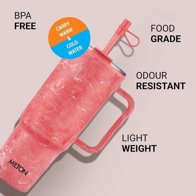 MILTON Puris 1200 Plastic Water Tumbler | 2-in1 Lid Sip or Gulp | Crystal Clear BPA Free-Food Grade | Sturdy Handle | Large Travel Mug for Gym, Office & Outdoor Use, 1200 ml view 5