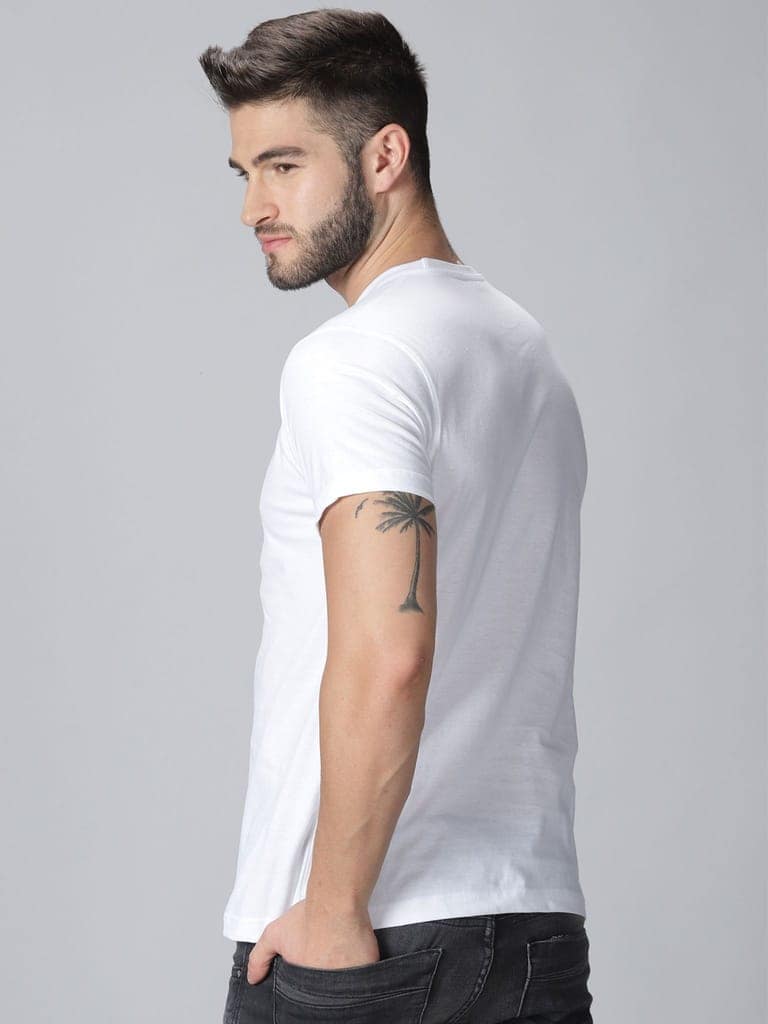 Cotton White Plain Round neck T-Shirt view 3