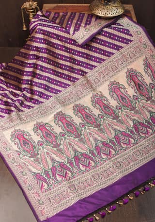 Exquisite Banarasi Silk Saree in Purple with Meenakari Leheria Jaal with Intricate Pallu and Zari | SILK MARK CERTIFIED