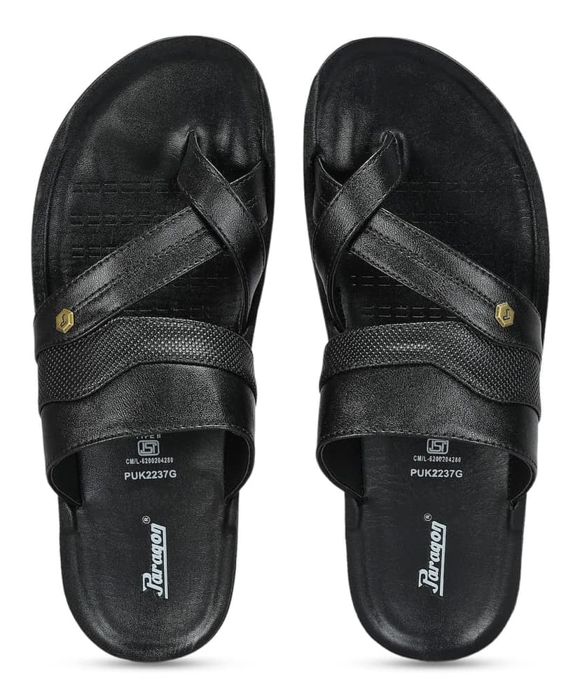 Paragon Men's Slip-on Black Sandals for Men | Comfortable Sole & Durable view 2