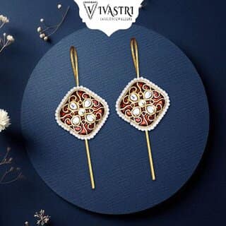 Vivastri Enamelled Polki Kundan Gold Plated Pearl Alloy Ear cuff,Cuff Earrings for Women & Girls - VIVA2815ERG
