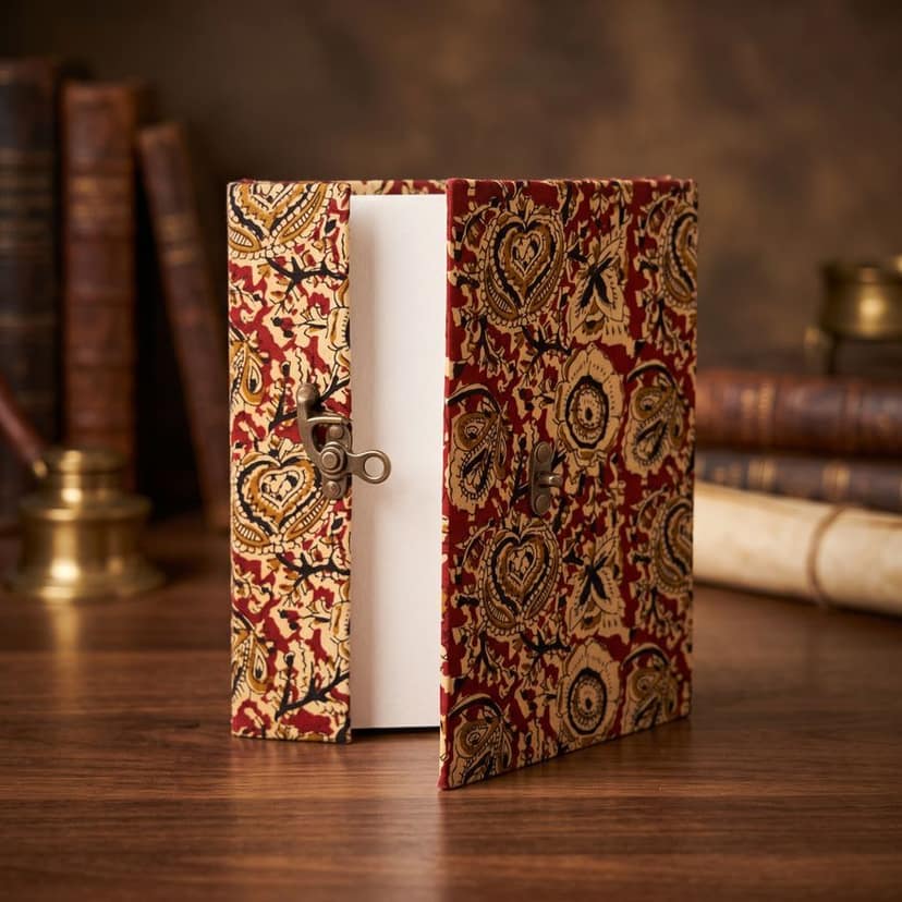 Hand-Printed Ethnic Fabric Journal with Metal Latch view 3