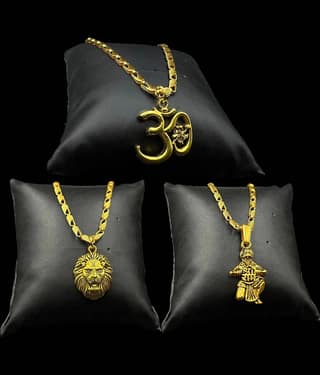 Charms Gold Religious Pendant With Chain ( Pack of 3 )