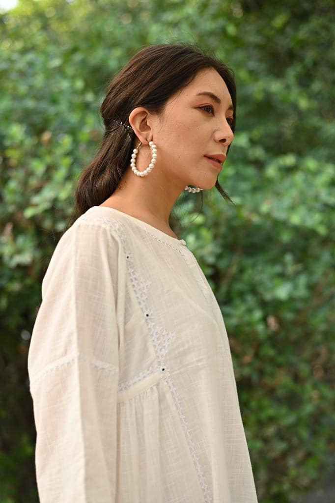 Jasmine Sindhi Hand Embroidered Cotton Round Neck Kurta view 3
