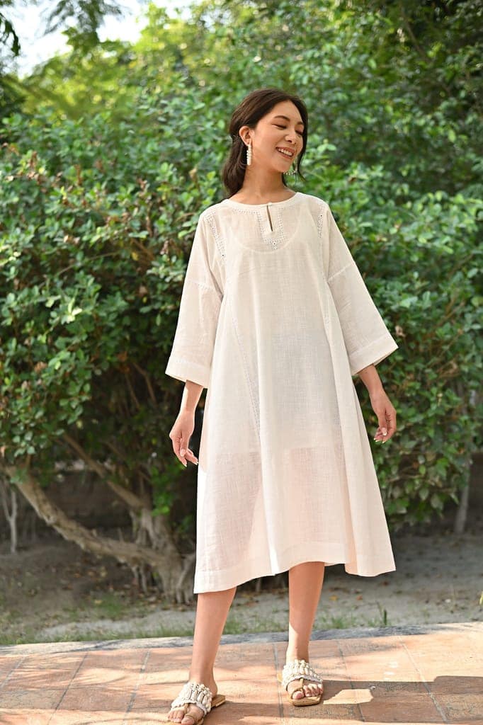 Jasmine Sindhi Hand Embroidered Cotton Round Neck Kurta view 7