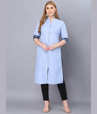 Hetsa Pack of 1 Cotton Blend Solid A-line Women's Kurti - ( Light Blue )