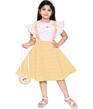 M.MONGELA DRESSES Cotton Blend Fit And Flare Dress For Girls ( Pack of 1 , Yellow )