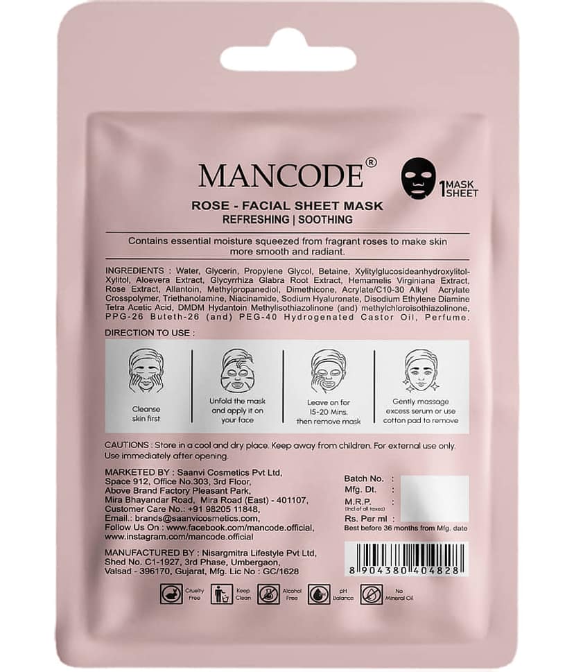 Mancode Rose Facial Sheet Mask 25ml Makes Skin Smooth & Radiant Refreshing Soothing Skin (Pack of 3) view 2