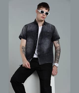 Kuons Avenue Denim Regular Fit Solids Half Sleeves Men's Casual Shirt - Grey ( Pack of 1 )