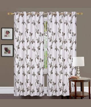 Kraftiq Homes Floral Semi-Transparent Eyelet Curtain 7 ft ( Pack of 2 ) - Brown
