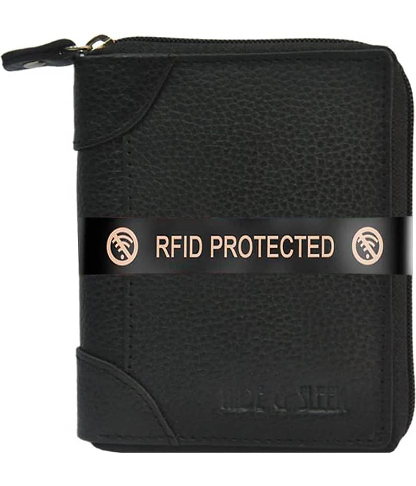 Hide&Sleek RFID Protected Black Genuine Leather Card Holder with Zipper Clouser view 2