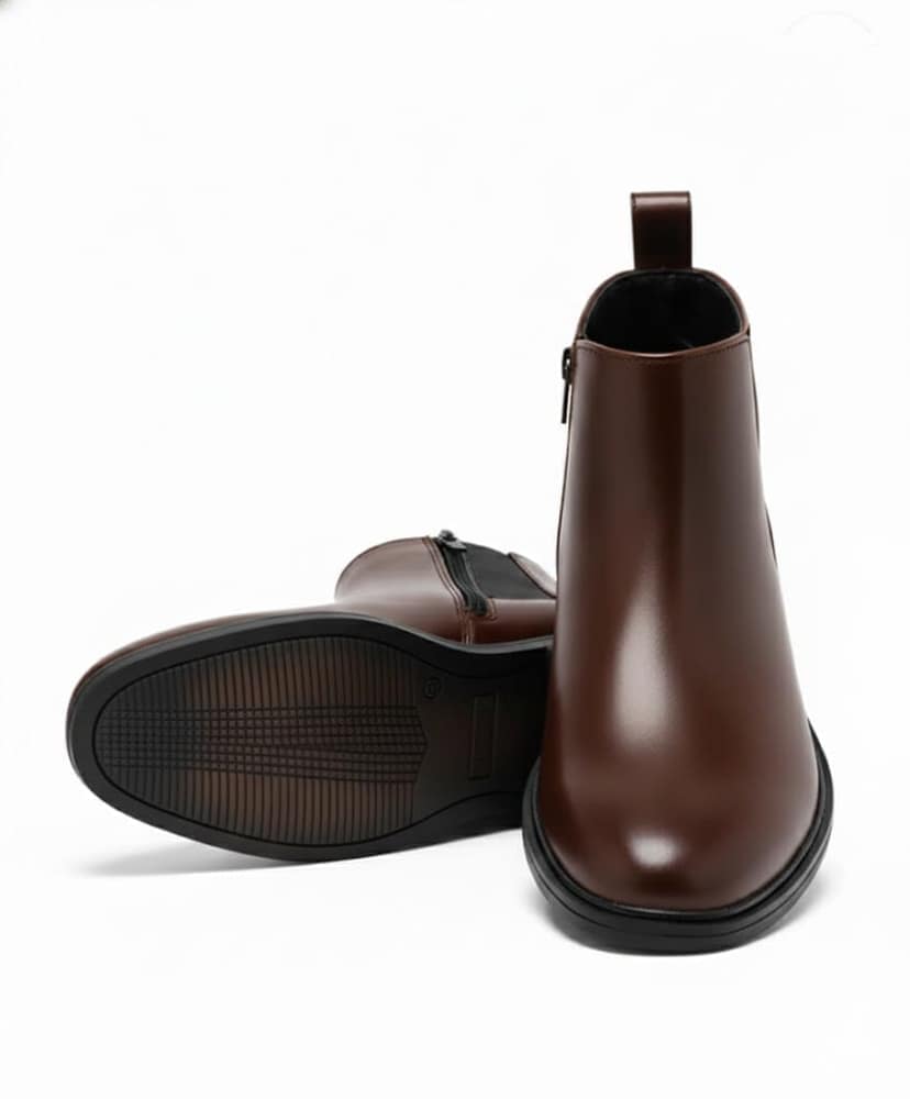 WUGO Premium Brown Chelsea Chain Boots for Men | Modern Slip-On Ankle Boots for Casual & Office Use view 5