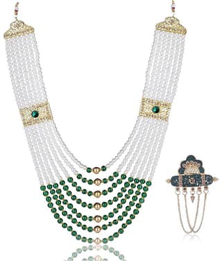 Dulha groom sherwani Necklace/Moti Mala for Men for wedding | Groom Mala and Brooch Set