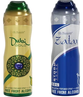 Al-Nuaim Dubai Gold & Zatak No Alcohol Deo Deodorant Spray for Unisex 100 ml ( Pack of 2 )