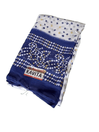 Women's Blue and White Bandhani Printed Saree