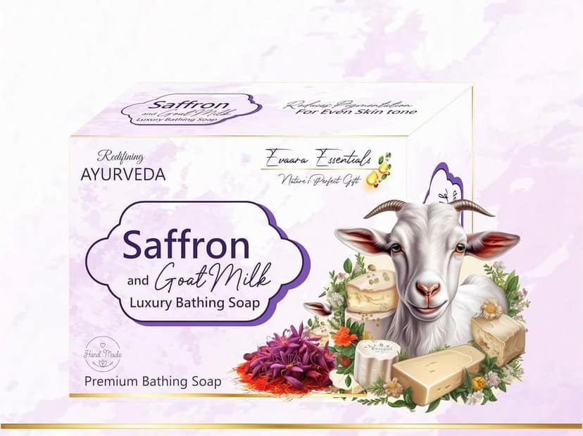 Saffron and Goat Milk Luxury Bathing Soap, Ayurvedic Premium Soap, Evaara Essentials, 100 gm bar each | Pack of 2