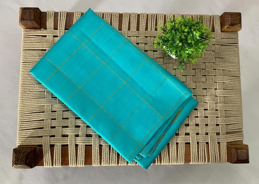 NVJSDS041-Aqua Blue (Peacock Blue Tone) with Gold Checks (Kattam Design) view 3