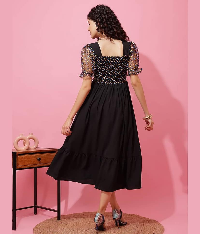 Sheetal associates Women Crepe Solid Fit & Flare Dress ( Black ) view 2