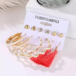 Pinapes Red Threaded Metal Earrings Elegant Combo Pack for Women