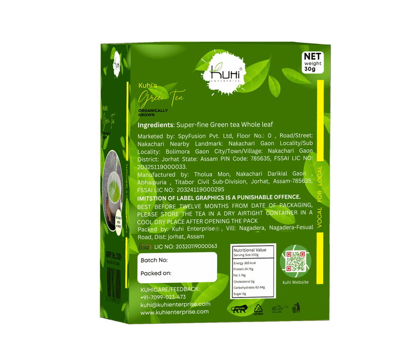 Kuhi's Organic Green Tea Handmade With Whole Leaf | Zingy, It Improves Metabolism & Reduces Waist (30 x 3=90 gms/85+cups) view 2