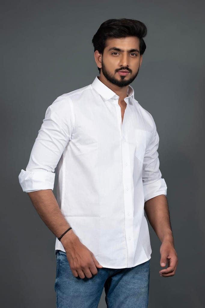 Vooz Men's Cotton Long Sleeve Shirt, Cut Away Collar, Slim Fit, White view 6