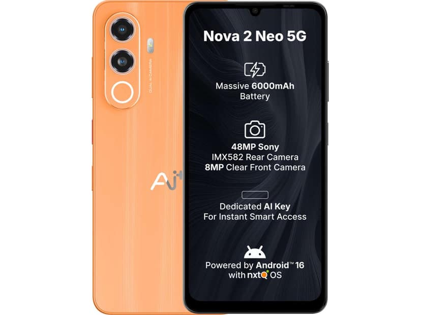 Ai+ Nova 2 Neo 5G Smartphone, 4GB RAM, 128GB Storage - Orange