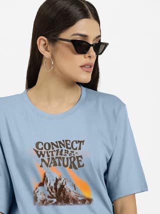 Women Sky Blue Tee With A Slogan