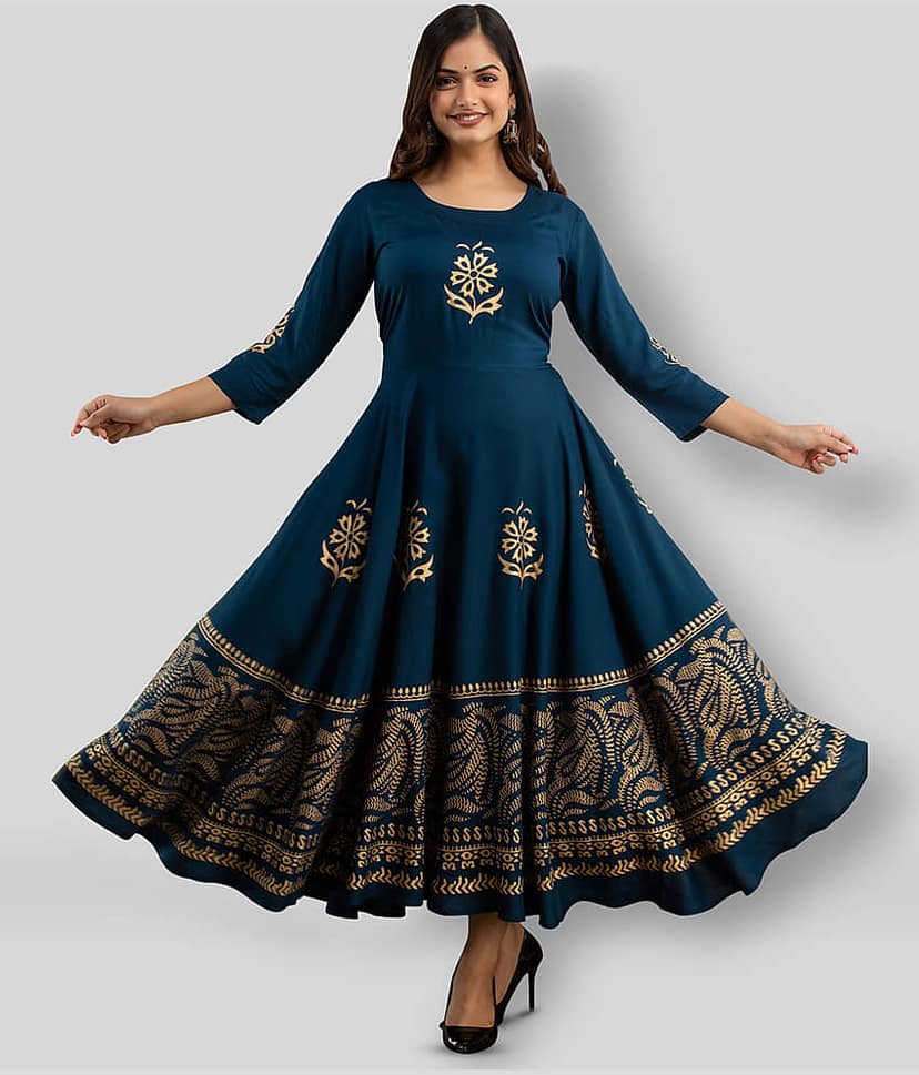 Lee Moda - Navy Rayon Women's Anarkali Kurti