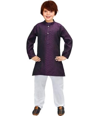 New Collection Boys Cotton Blend - Pattern Kurta Pant Set ( Purple , Pack of 1 )