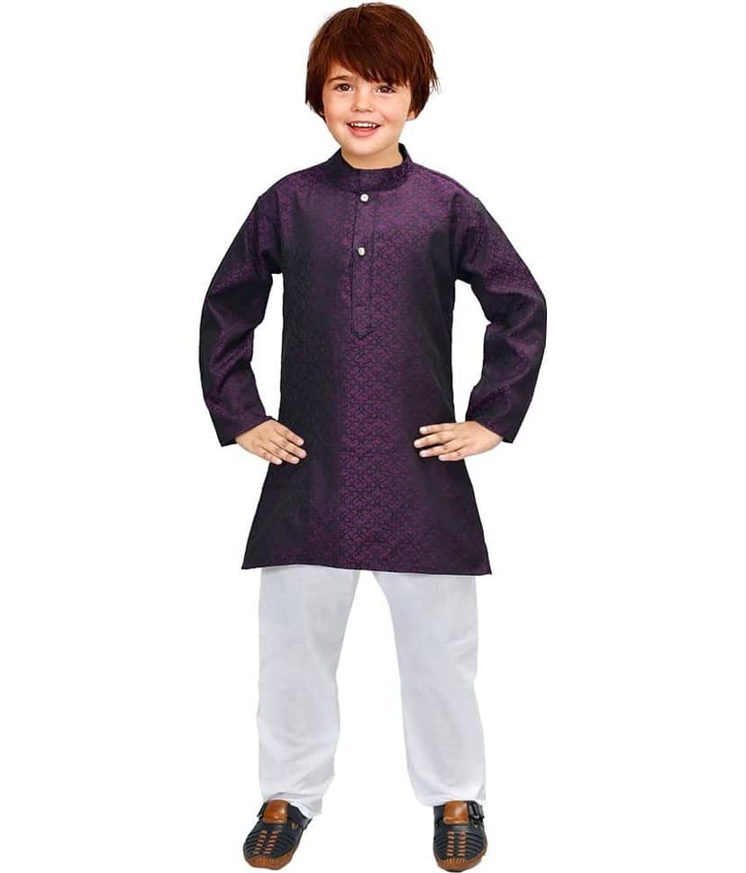 New Collection Boys Cotton Blend - Pattern Kurta Pant Set ( Purple , Pack of 1 )