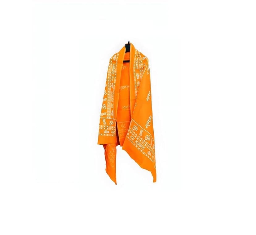 Lafabriqueind Mahakaal & Om printed shawan, kanwariya gamcha, holy cloth, 2mtr, Pack of 1, Orange color view 2