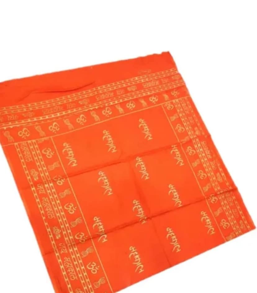 Lafabriqueind Mahakaal & Om printed shawan, kanwariya gamcha, holy cloth, 2mtr, Pack of 1, Orange color view 3